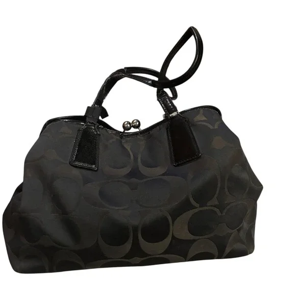 Coach Optic C Signature C Applique Poppy Glam Kisslock Tote Bag Black Purple - Picture 6 of 11